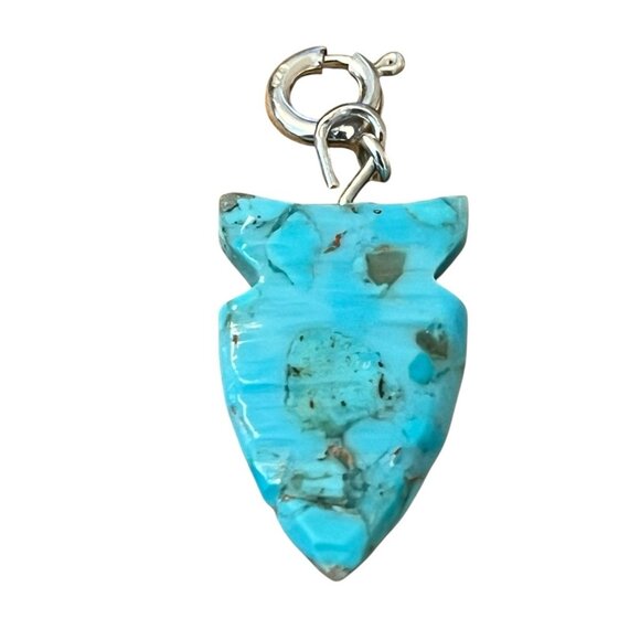 Solid Turquoise Carved Arrowhead Charm or Pendant Sterling Silver Native America - Picture 1 of 5